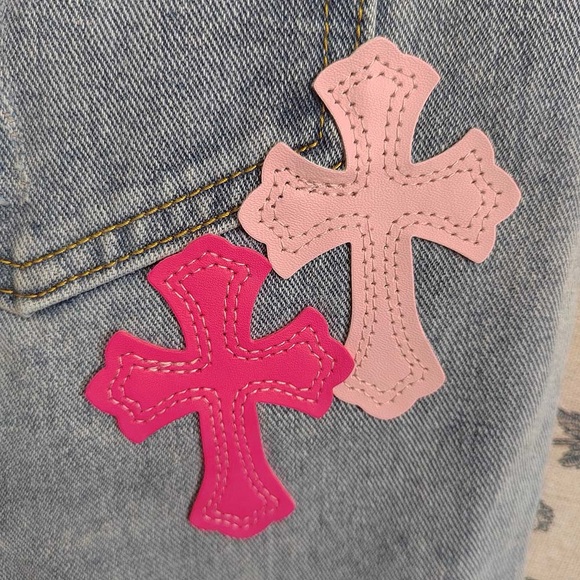 Chrome Hearts Blue Jeans With Pink Crosses - Picture 3 of 13